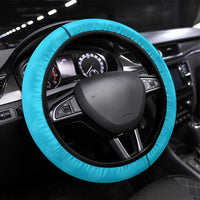 Azerbaijan National Emblem Steering Wheel Cover with Star and Flame Design in Sky Blue