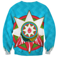 Azerbaijan National Emblem Sweatshirt with Star and Flame Design in Sky Blue