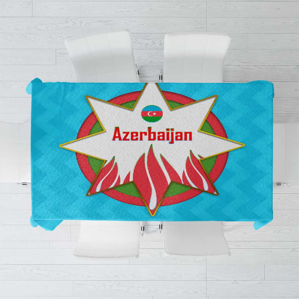 Azerbaijan National Emblem Tablecloth with Star and Flame Design in Sky Blue