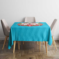 Azerbaijan National Emblem Tablecloth with Star and Flame Design in Sky Blue