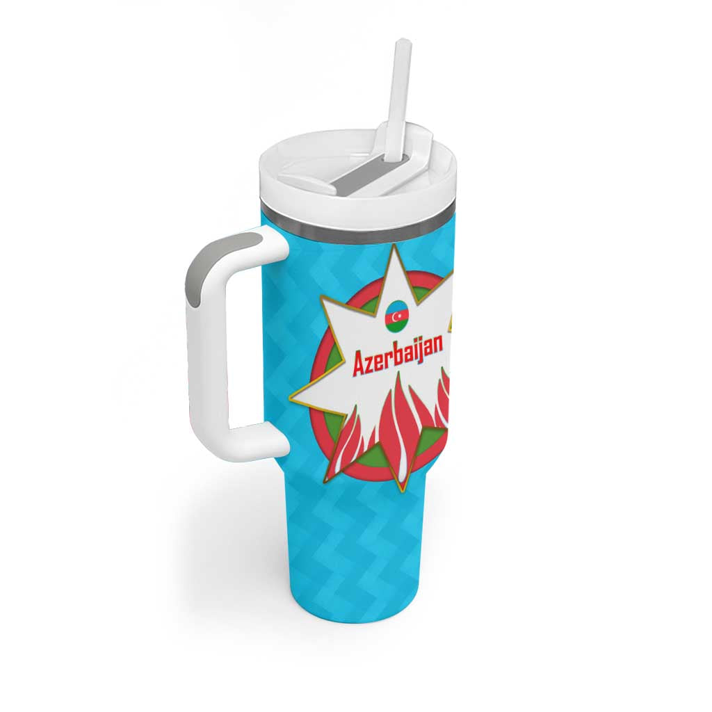 Azerbaijan National Emblem Tumbler With Handle with Star and Flame Design in Sky Blue