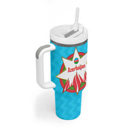 Azerbaijan National Emblem Tumbler With Handle with Star and Flame Design in Sky Blue