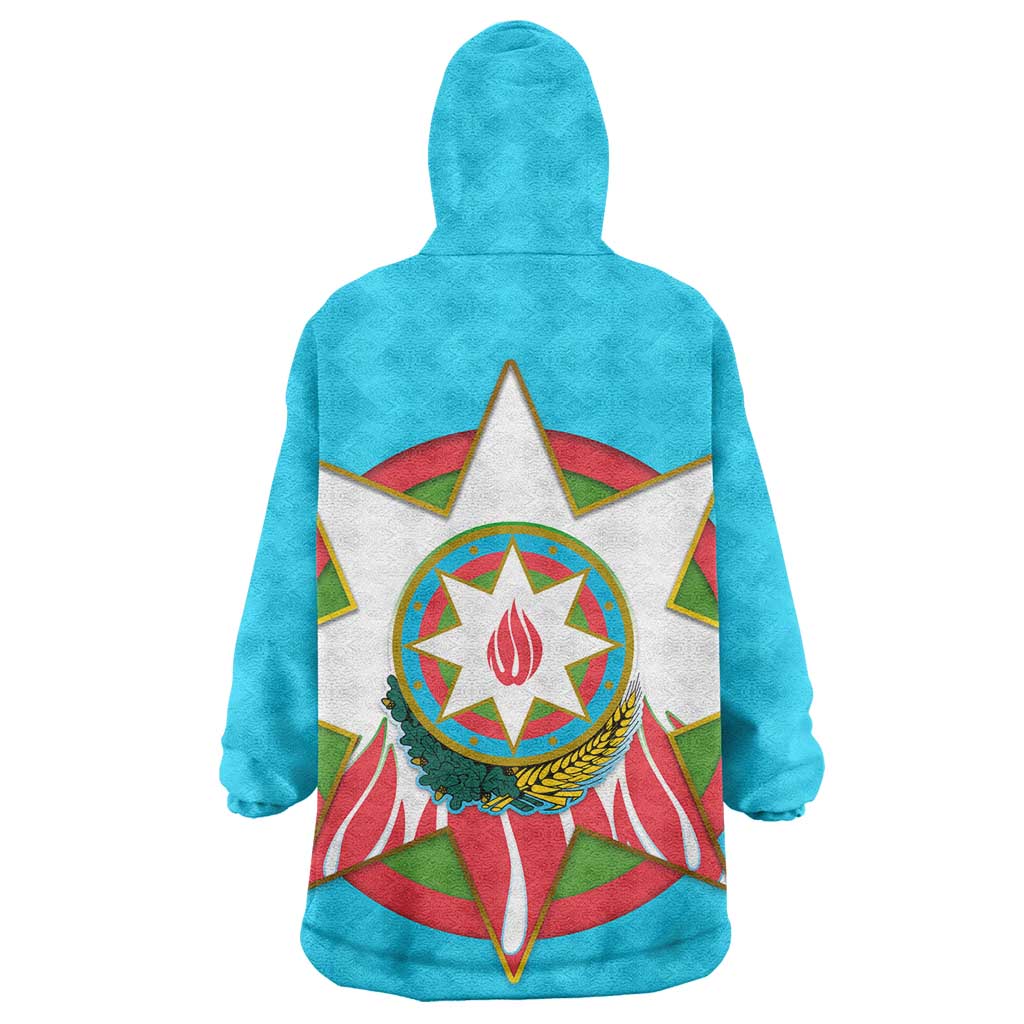 Azerbaijan National Emblem Wearable Blanket Hoodie with Star and Flame Design in Sky Blue