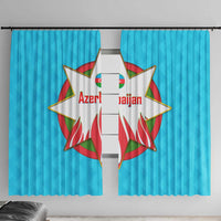 Azerbaijan National Emblem Window Curtain with Star and Flame Design in Sky Blue
