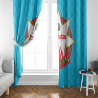 Azerbaijan National Emblem Window Curtain with Star and Flame Design in Sky Blue