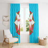 Azerbaijan National Emblem Window Curtain with Star and Flame Design in Sky Blue