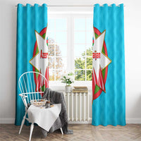 Azerbaijan National Emblem Window Curtain with Star and Flame Design in Sky Blue