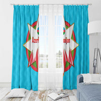 Azerbaijan National Emblem Window Curtain with Star and Flame Design in Sky Blue