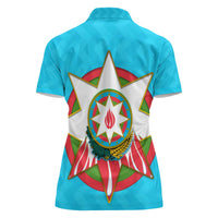 Azerbaijan National Emblem Women Polo Shirt with Star and Flame Design in Sky Blue
