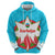 Azerbaijan National Emblem Zip Hoodie with Star and Flame Design in Sky Blue