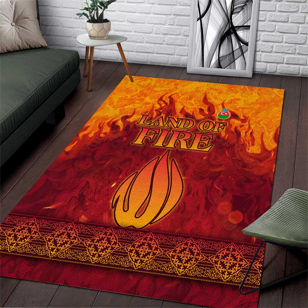 Azerbaijan Land of Fire Area Rug with Flame Towers and Baku Design