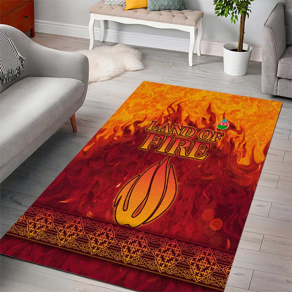 Azerbaijan Land of Fire Area Rug with Flame Towers and Baku Design