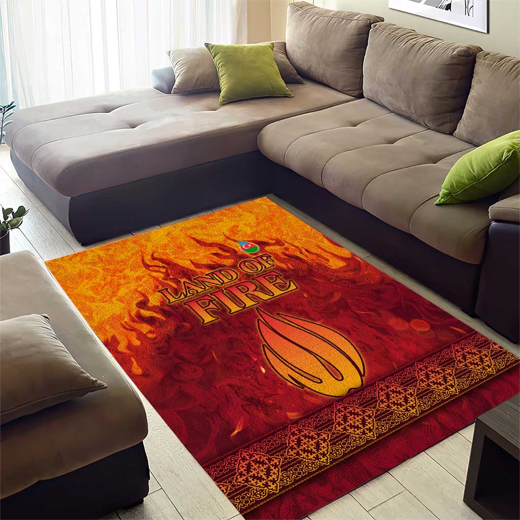 Azerbaijan Land of Fire Area Rug with Flame Towers and Baku Design