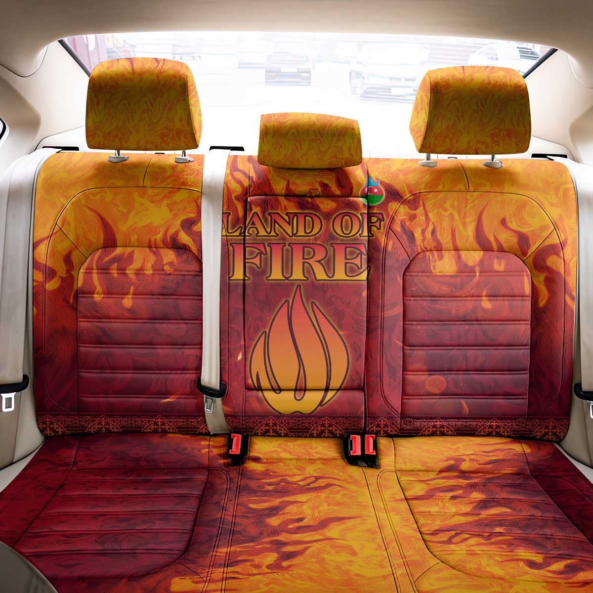 Azerbaijan Land of Fire Back Car Seat Cover with Flame Towers and Baku Design