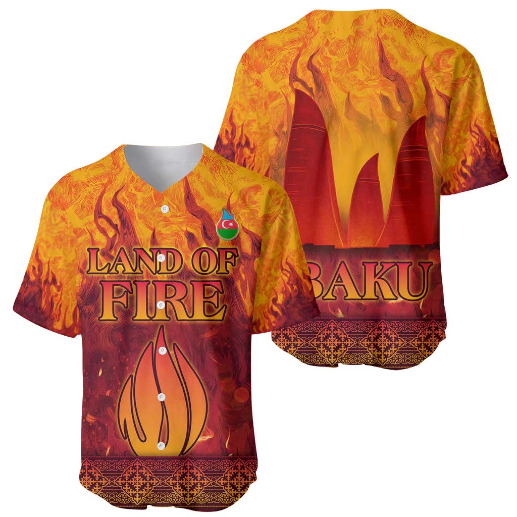 Azerbaijan Land of Fire Baseball Jersey with Flame Towers and Baku Design