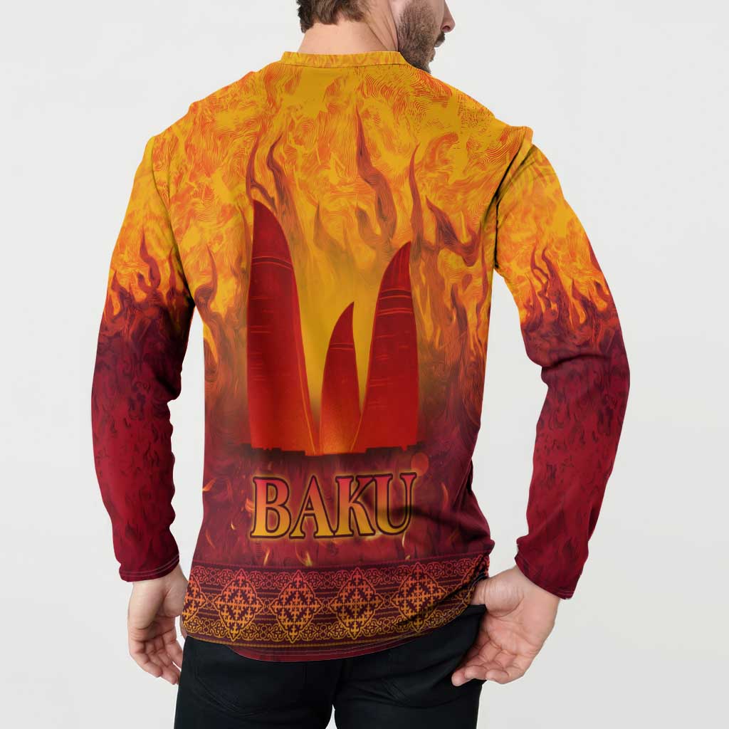 Azerbaijan Land of Fire Button Sweatshirt with Flame Towers and Baku Design