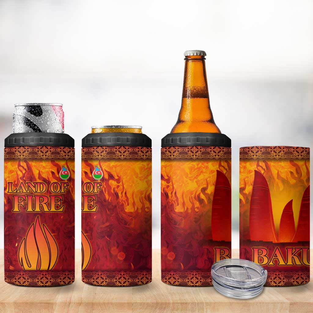 Azerbaijan Land of Fire 4 in 1 Can Cooler Tumbler with Flame Towers and Baku Design