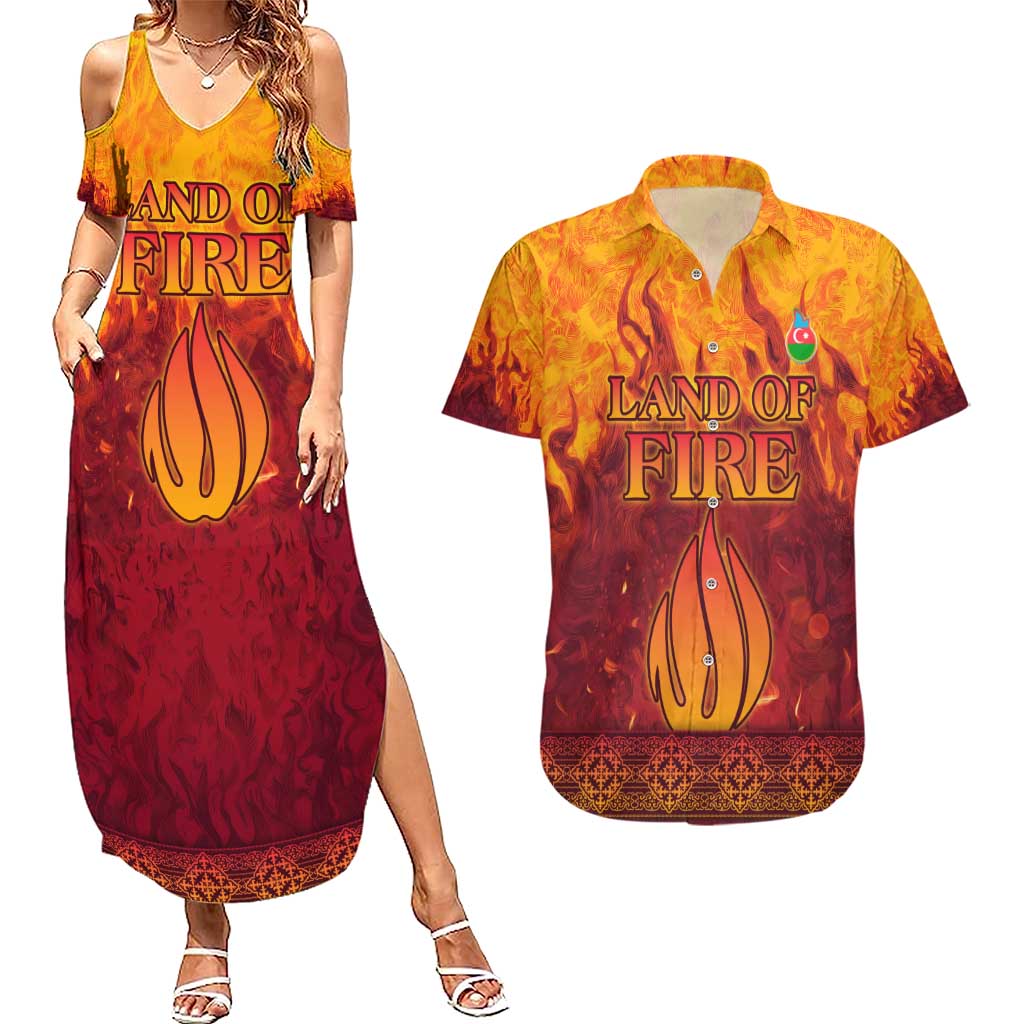 Azerbaijan Land of Fire Couples Matching Summer Maxi Dress and Hawaiian Shirt with Flame Towers and Baku Design