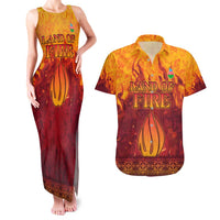 Azerbaijan Land of Fire Couples Matching Tank Maxi Dress and Hawaiian Shirt with Flame Towers and Baku Design