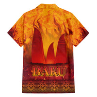 Azerbaijan Land of Fire Family Matching Off The Shoulder Long Sleeve Dress and Hawaiian Shirt with Flame Towers and Baku Design