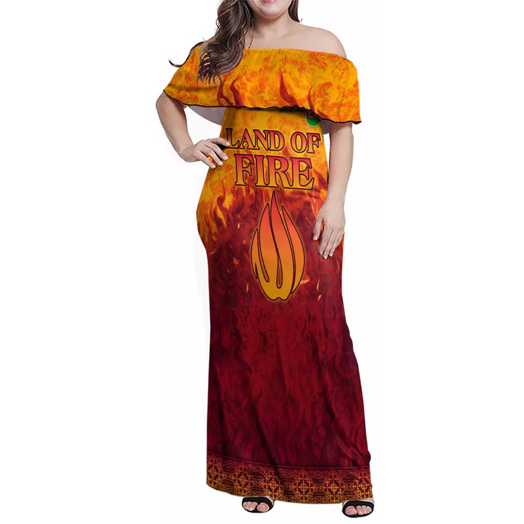 Azerbaijan Land of Fire Family Matching Off Shoulder Maxi Dress and Hawaiian Shirt with Flame Towers and Baku Design