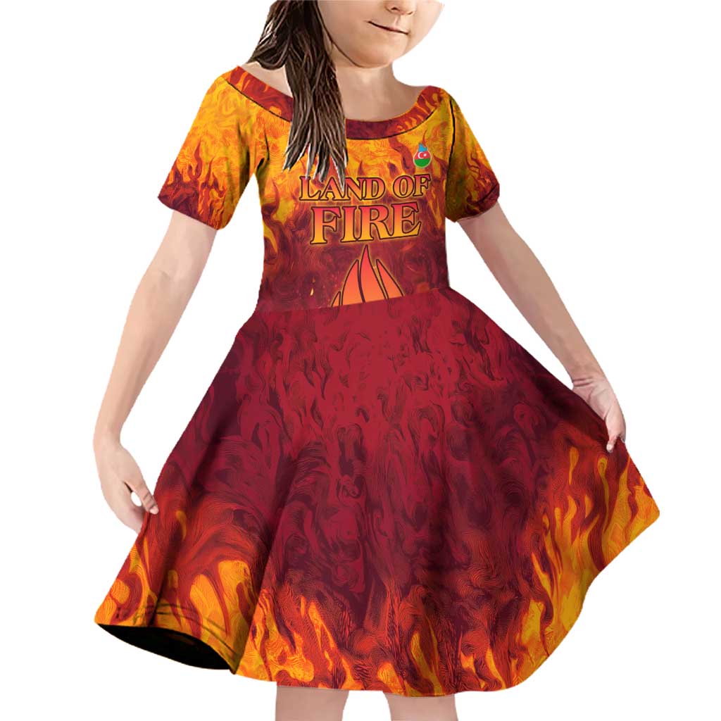 Azerbaijan Land of Fire Family Matching Off Shoulder Short Dress and Hawaiian Shirt with Flame Towers and Baku Design