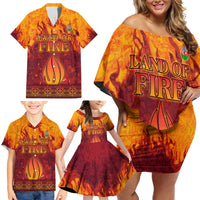 Azerbaijan Land of Fire Family Matching Off Shoulder Short Dress and Hawaiian Shirt with Flame Towers and Baku Design