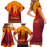 Azerbaijan Land of Fire Family Matching Short Sleeve Bodycon Dress and Hawaiian Shirt with Flame Towers and Baku Design