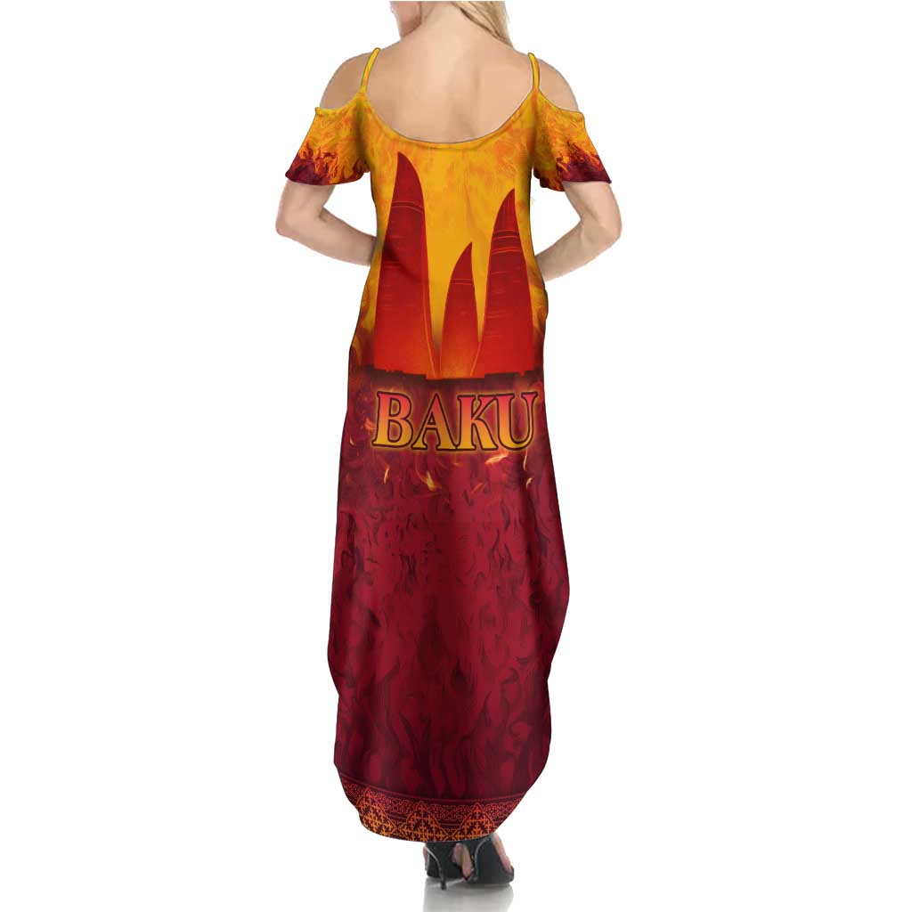Azerbaijan Land of Fire Family Matching Summer Maxi Dress and Hawaiian Shirt with Flame Towers and Baku Design