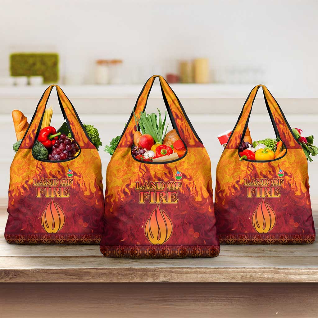 Azerbaijan Land of Fire Grocery Bag with Flame Towers and Baku Design