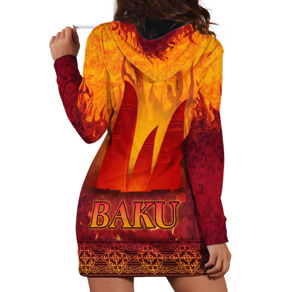 Azerbaijan Land of Fire Hoodie Dress with Flame Towers and Baku Design