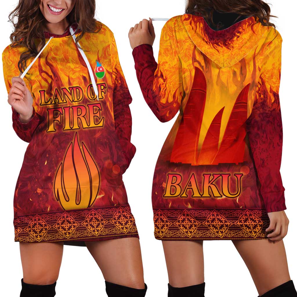 Azerbaijan Land of Fire Hoodie Dress with Flame Towers and Baku Design