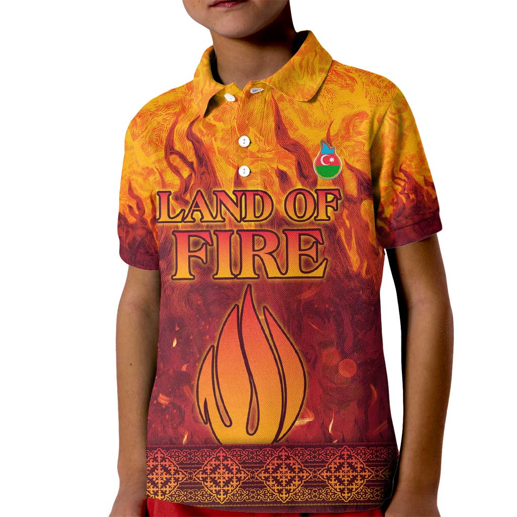 Azerbaijan Land of Fire Kid Polo Shirt with Flame Towers and Baku Design