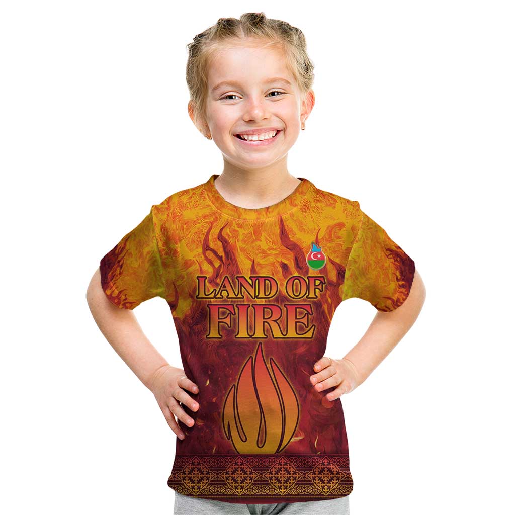 Azerbaijan Land of Fire Kid T Shirt with Flame Towers and Baku Design