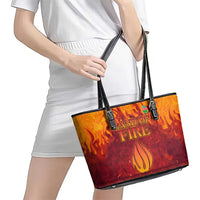 Azerbaijan Land of Fire Leather Tote Bag with Flame Towers and Baku Design