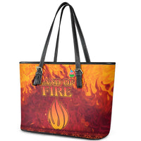 Azerbaijan Land of Fire Leather Tote Bag with Flame Towers and Baku Design
