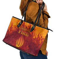 Azerbaijan Land of Fire Leather Tote Bag with Flame Towers and Baku Design