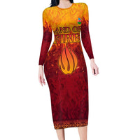 Azerbaijan Land of Fire Long Sleeve Bodycon Dress with Flame Towers and Baku Design