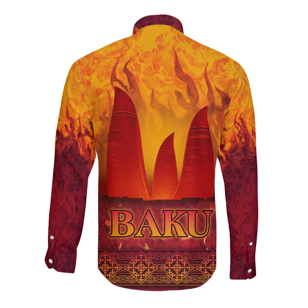 Azerbaijan Land of Fire Long Sleeve Button Shirt with Flame Towers and Baku Design
