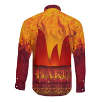 Azerbaijan Land of Fire Long Sleeve Button Shirt with Flame Towers and Baku Design