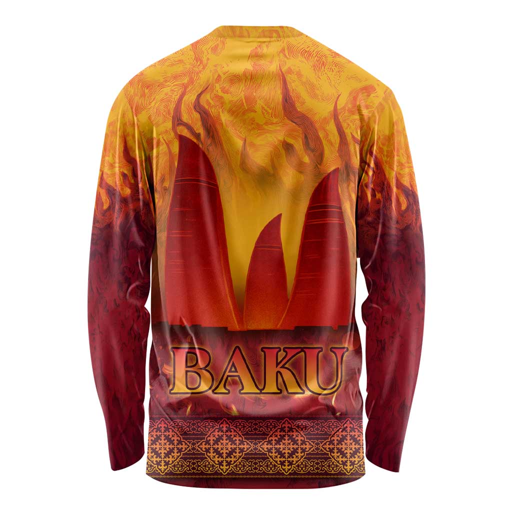 Azerbaijan Land of Fire Long Sleeve Shirt with Flame Towers and Baku Design
