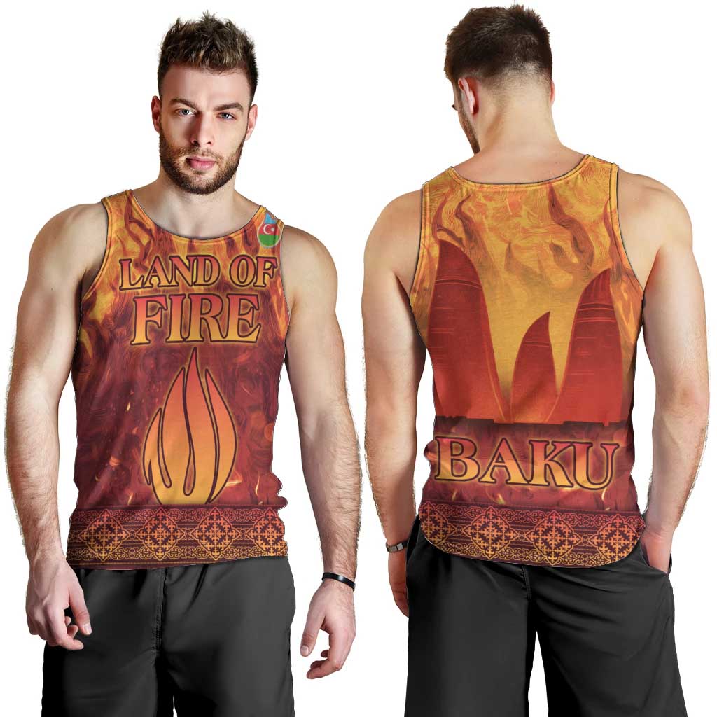 Azerbaijan Land of Fire Men Tank Top with Flame Towers and Baku Design