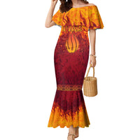 Azerbaijan Land of Fire Mermaid Dress with Flame Towers and Baku Design