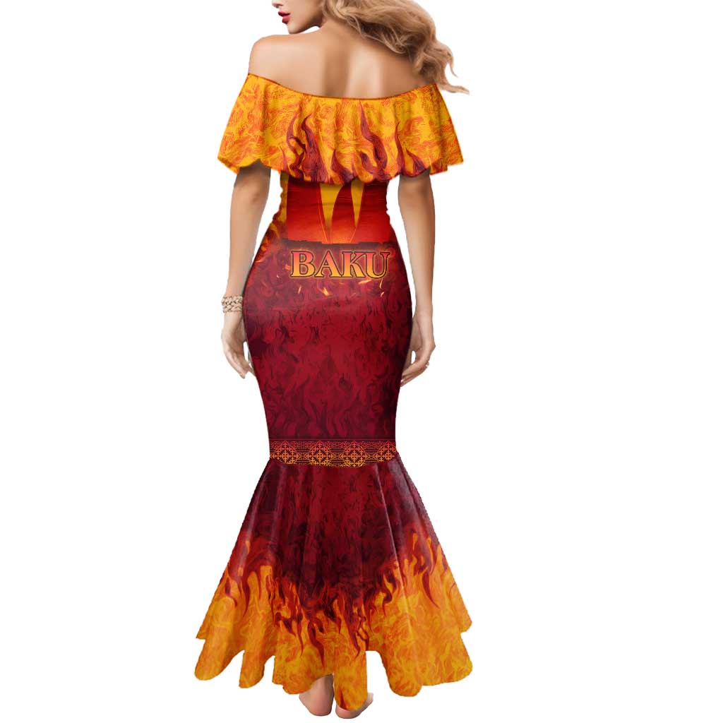 Azerbaijan Land of Fire Mermaid Dress with Flame Towers and Baku Design