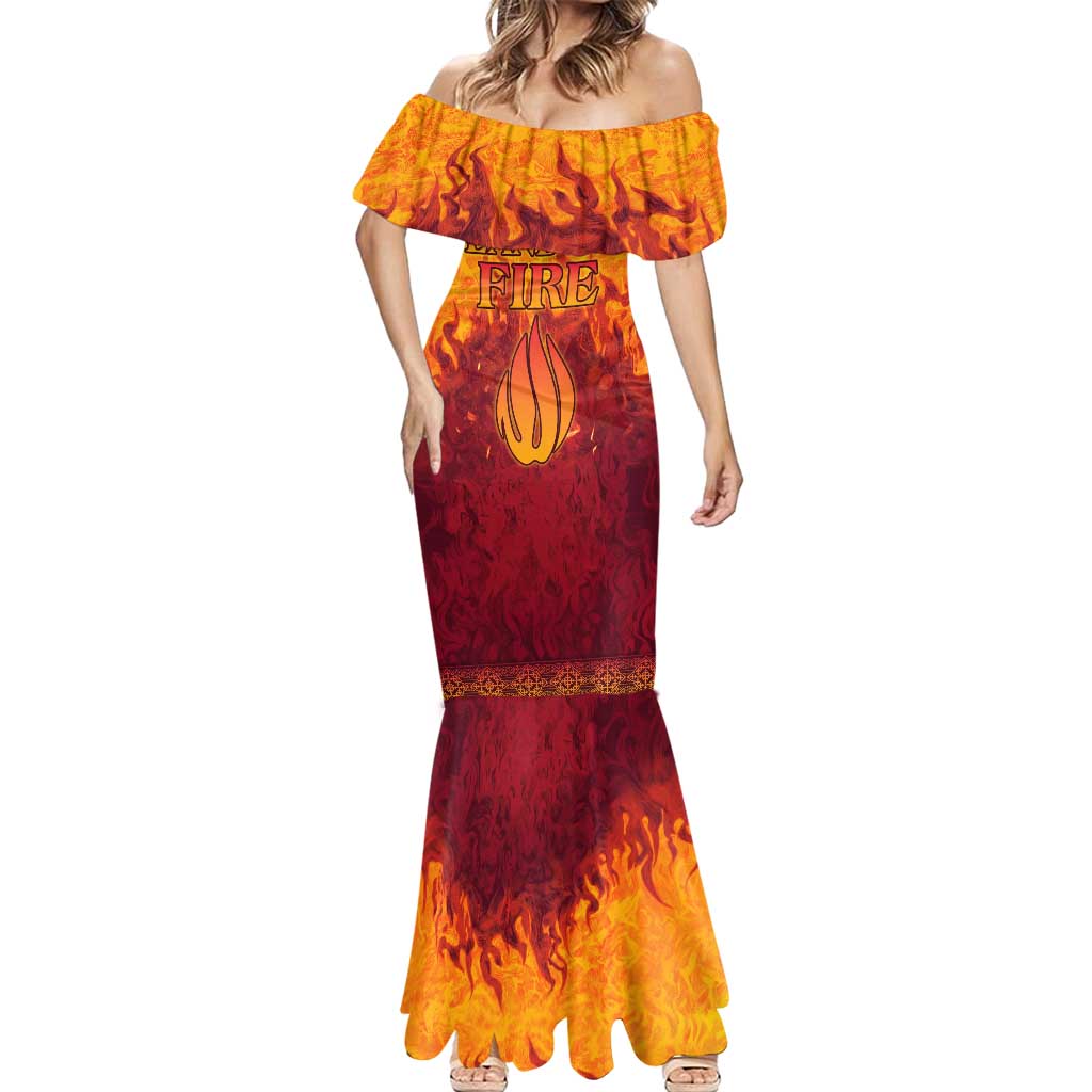 Azerbaijan Land of Fire Mermaid Dress with Flame Towers and Baku Design