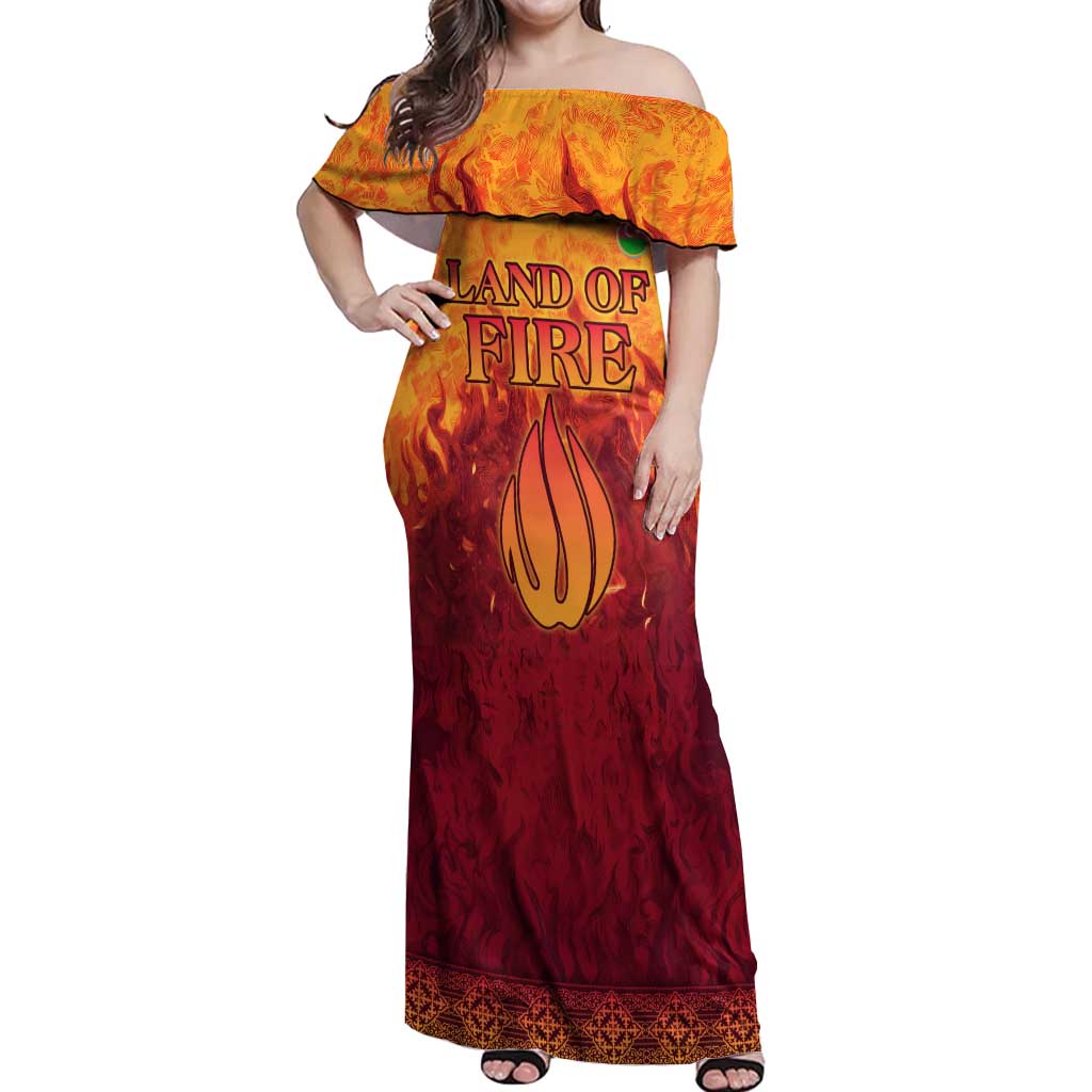 Azerbaijan Land of Fire Off Shoulder Maxi Dress with Flame Towers and Baku Design