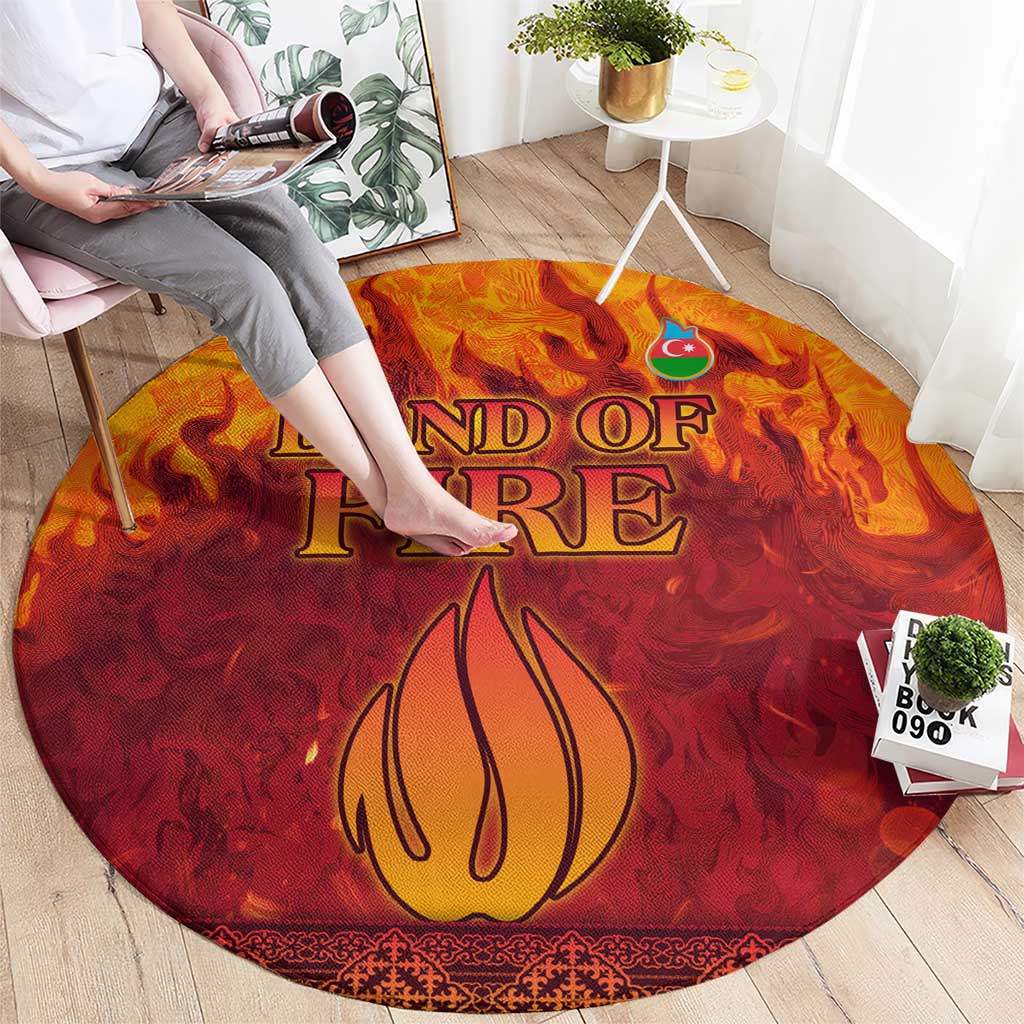 Azerbaijan Land of Fire Round Carpet with Flame Towers and Baku Design