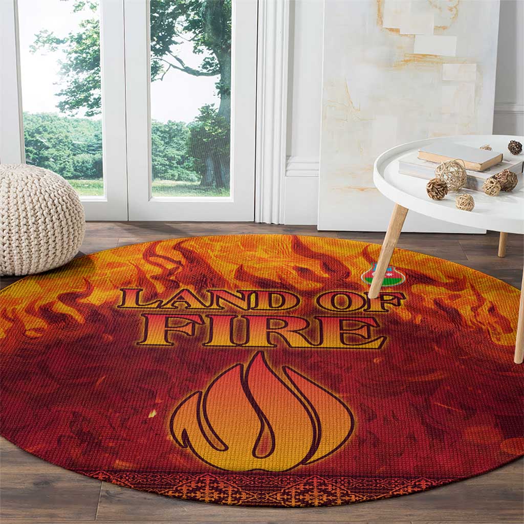 Azerbaijan Land of Fire Round Carpet with Flame Towers and Baku Design