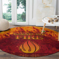 Azerbaijan Land of Fire Round Carpet with Flame Towers and Baku Design