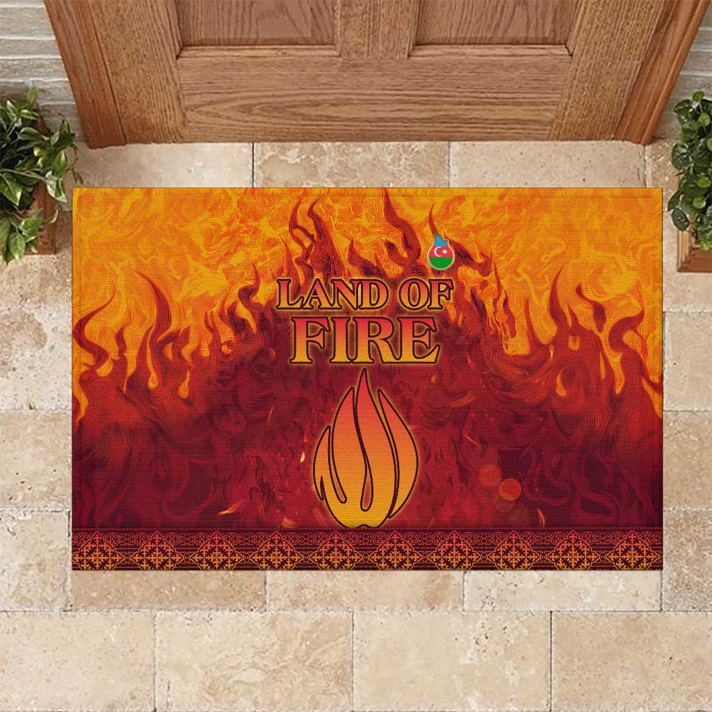 Azerbaijan Land of Fire Rubber Doormat with Flame Towers and Baku Design